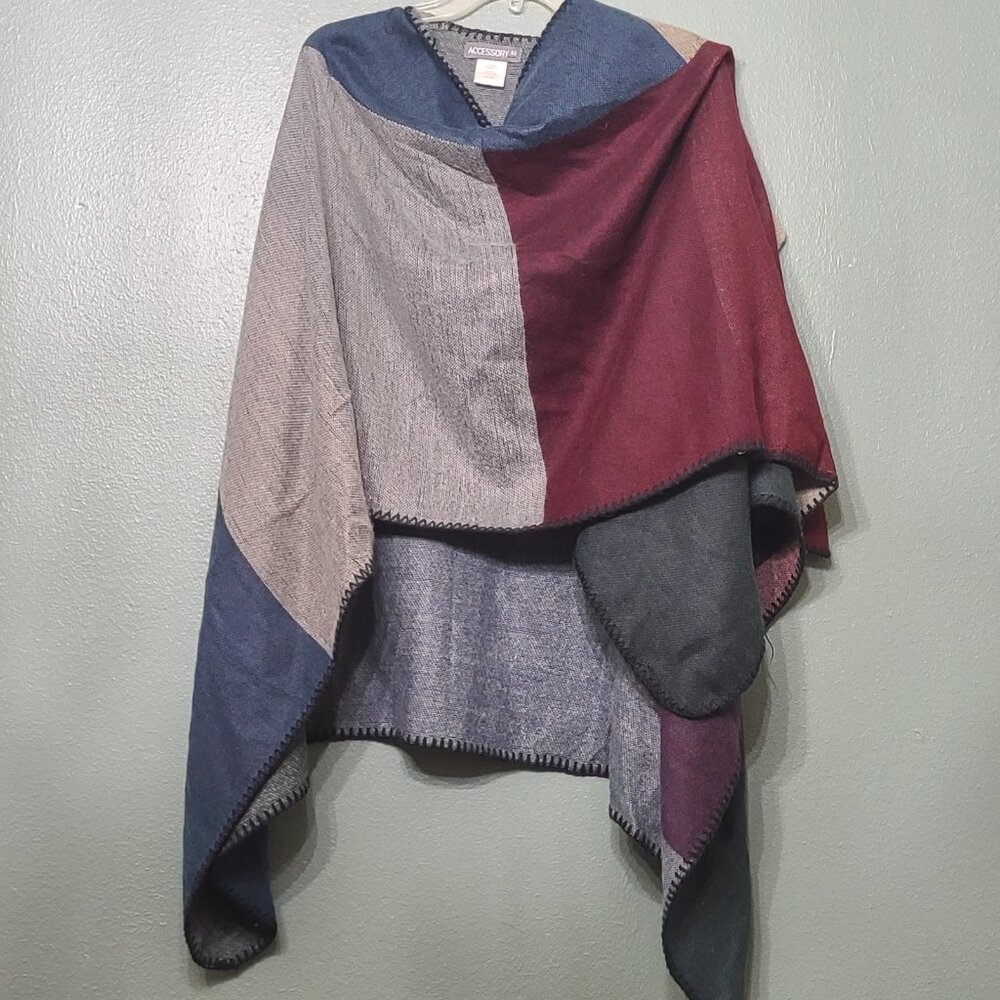 Accessory St New York Assemetrical Shawl Wrap Gray Blue Burgandy OS